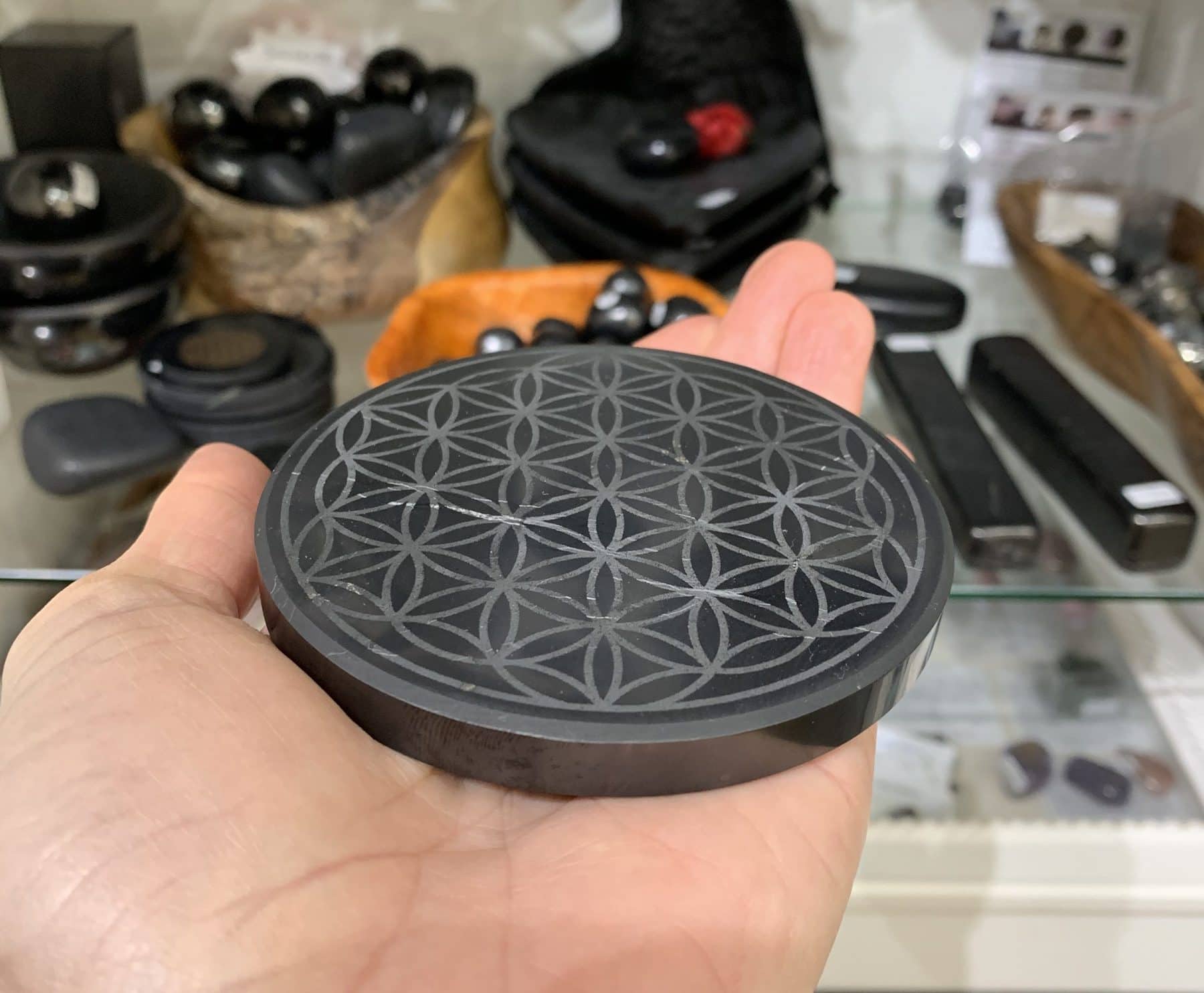 Shungite Flower of Life Coaster 1 Shungite Flower of Life Coaster