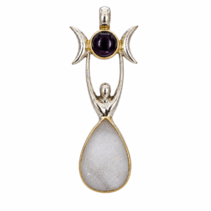Elegant Druzy Quartz & Amethyst Goddess Pendant