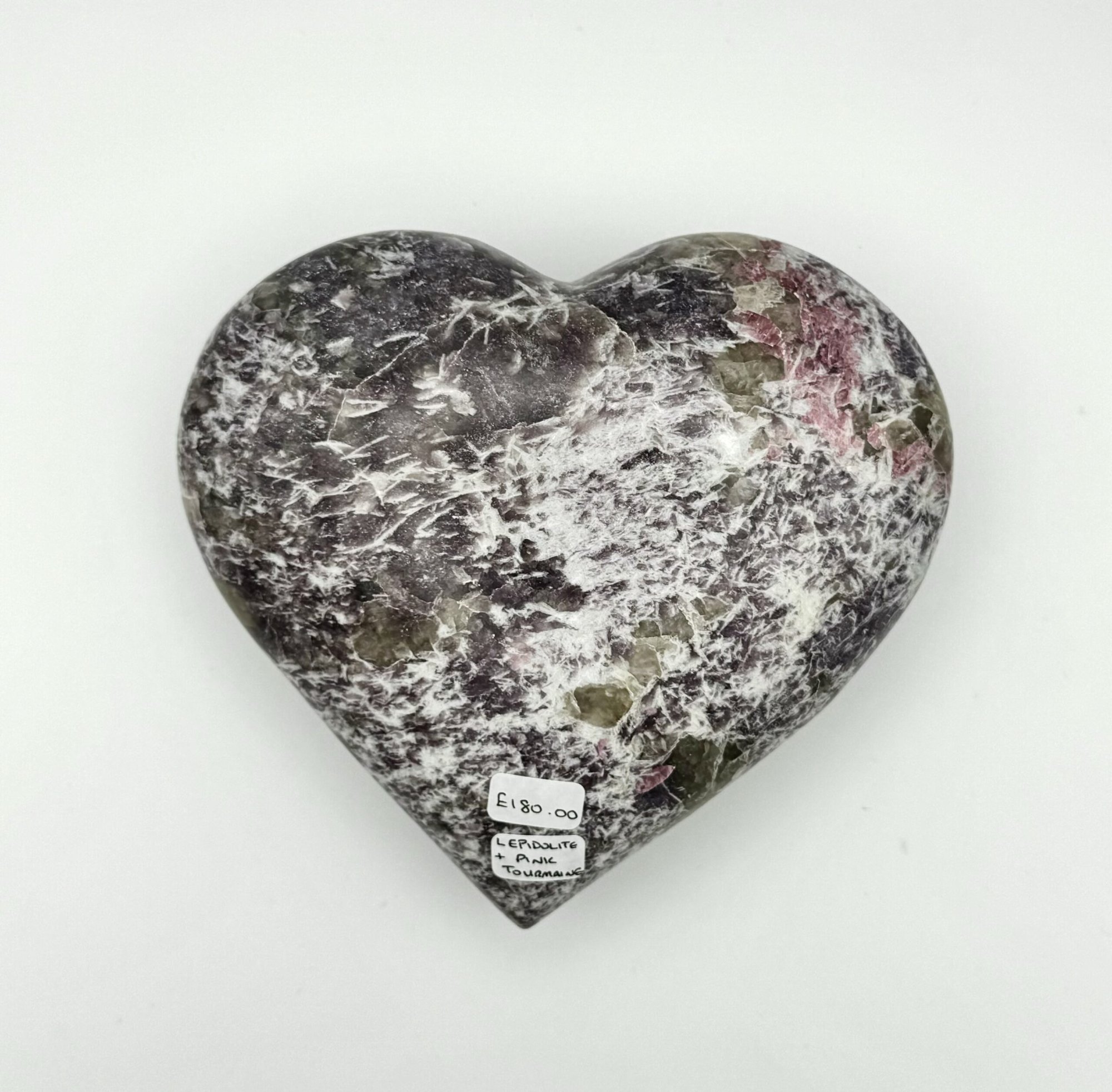Pink Tourmaline & Lepidolite in Quartz Heart 2 Pink Tourmaline & Lepidolite in Quartz Heart - Image 2