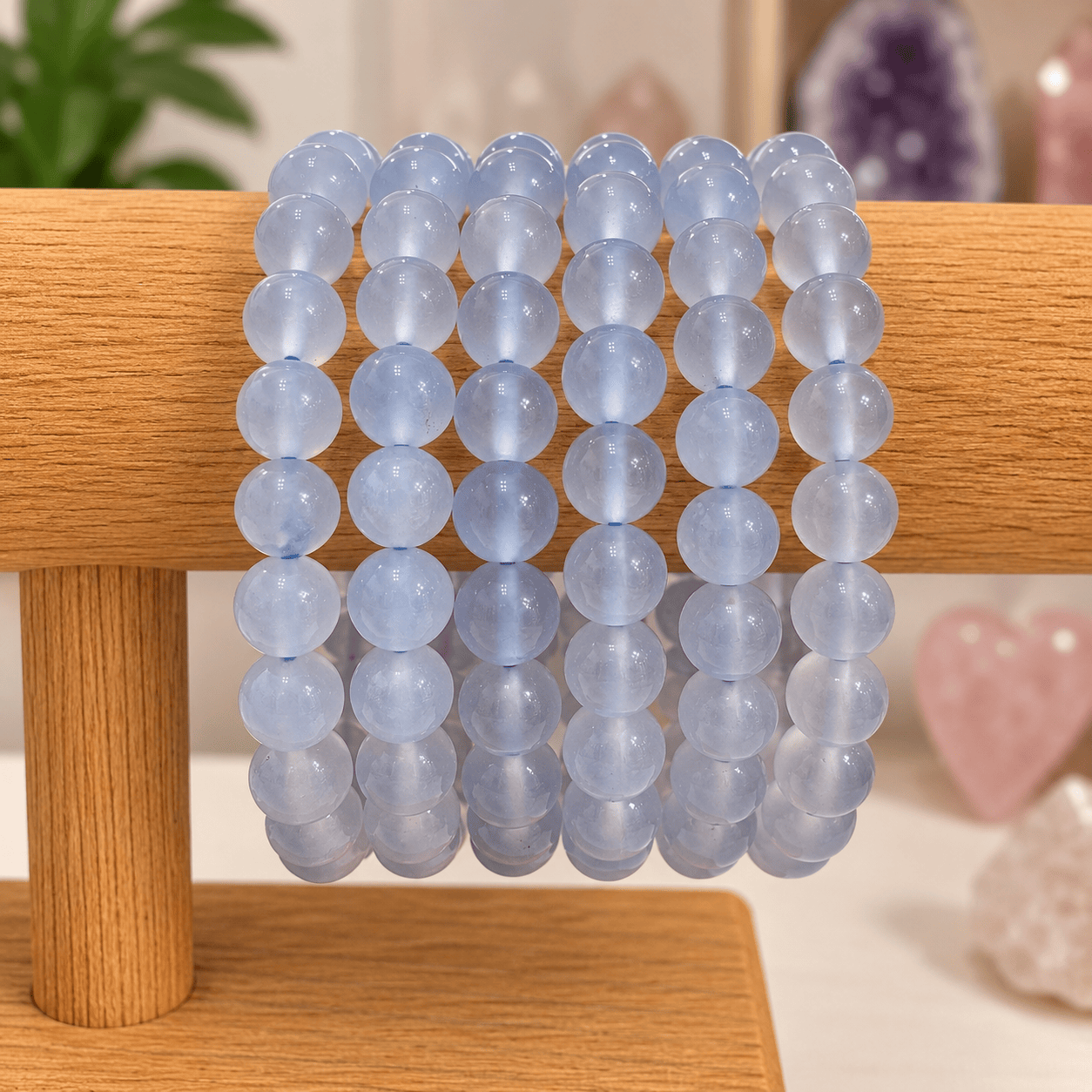 Blue Chalcedony Bracelet – 6mm Beads 1 Blue Chalcedony Bracelet with 6mm polished gemstone beads